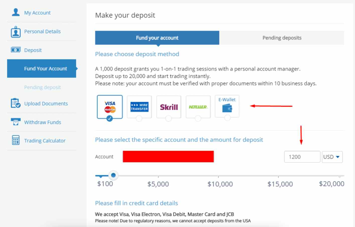 AvaTrade deposit funds